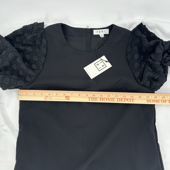 Anthropologie THML Sz S Black Textured Puff Sleeve‎ Romantic Mini Shift Dress - Picture 8 of 9